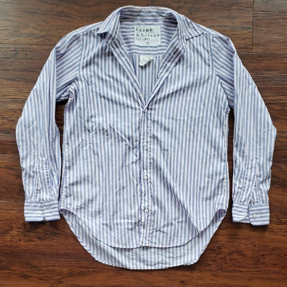 Frank & Eileen Women's Blue Pink Striped Button-Down Shirt Size XS Cotton Chic
